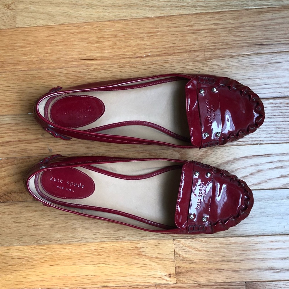 Kate Spade Patent Leather Red Loafers Size 9